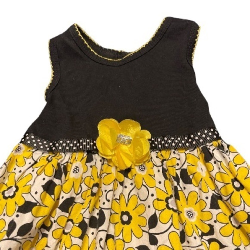 Youngland 4T black/yellow floral‎ full skirt keyhole back sleeveless dress - Picture 5 of 8